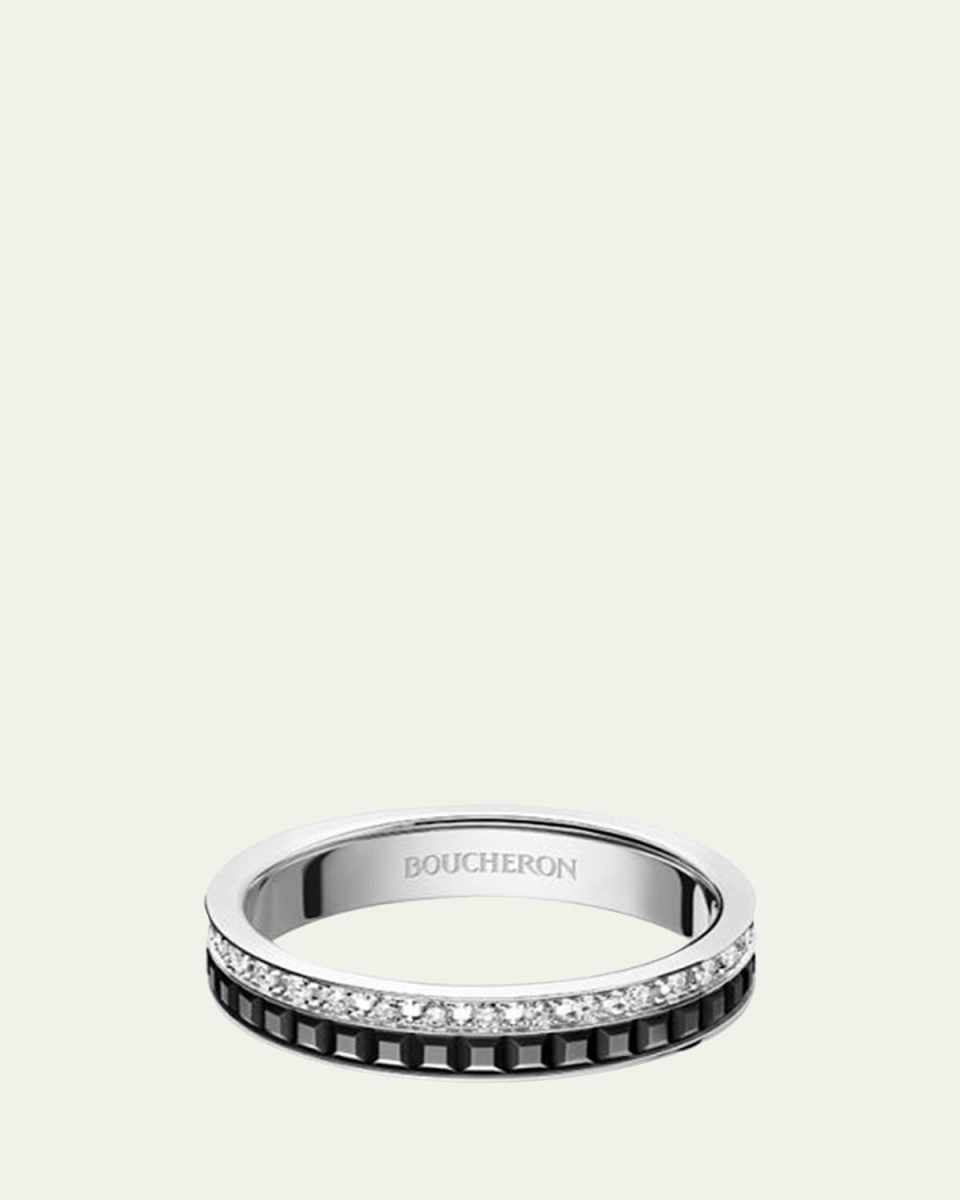 Quatre Wedding Band in White Gold with Diamonds and Black PVD
